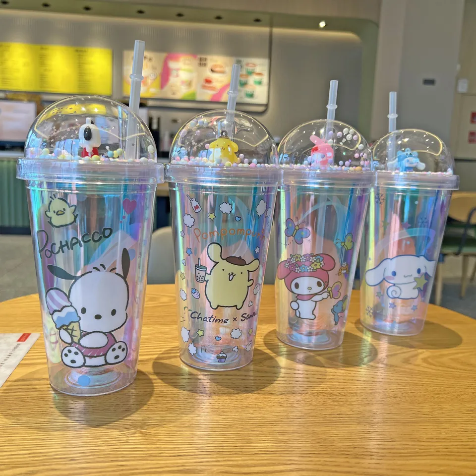 450 ml vodná šálka karikatúra fľaša Hello Kitty Kuromi Cinnamoroll Pochacco Hrn