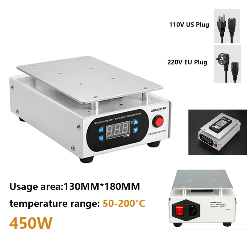 450 W DPS LCD SCREE OPRAVA SCREETRODÁRNE VÝSTAVA HELNÁ DOPATOVÁ DOPATKA HOTADLA TABUĽKA PREHRATIE PLATOBNÉHO PLATICKA Teplota 0-200 ° C