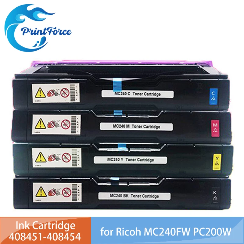 4500Pages 408451 408452 408453 408454 Toner Cabtridge bez čipu kompatibilného pre RicOH MC240FW PC200W MC240 PC200