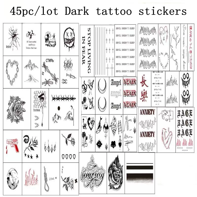 45k/veľa tmavej zadnej ruky vodotesné dočasné nálepky falošné tetovanie samec Thorns Cool Eye Flame Osobnosť krk krk Tetovanie