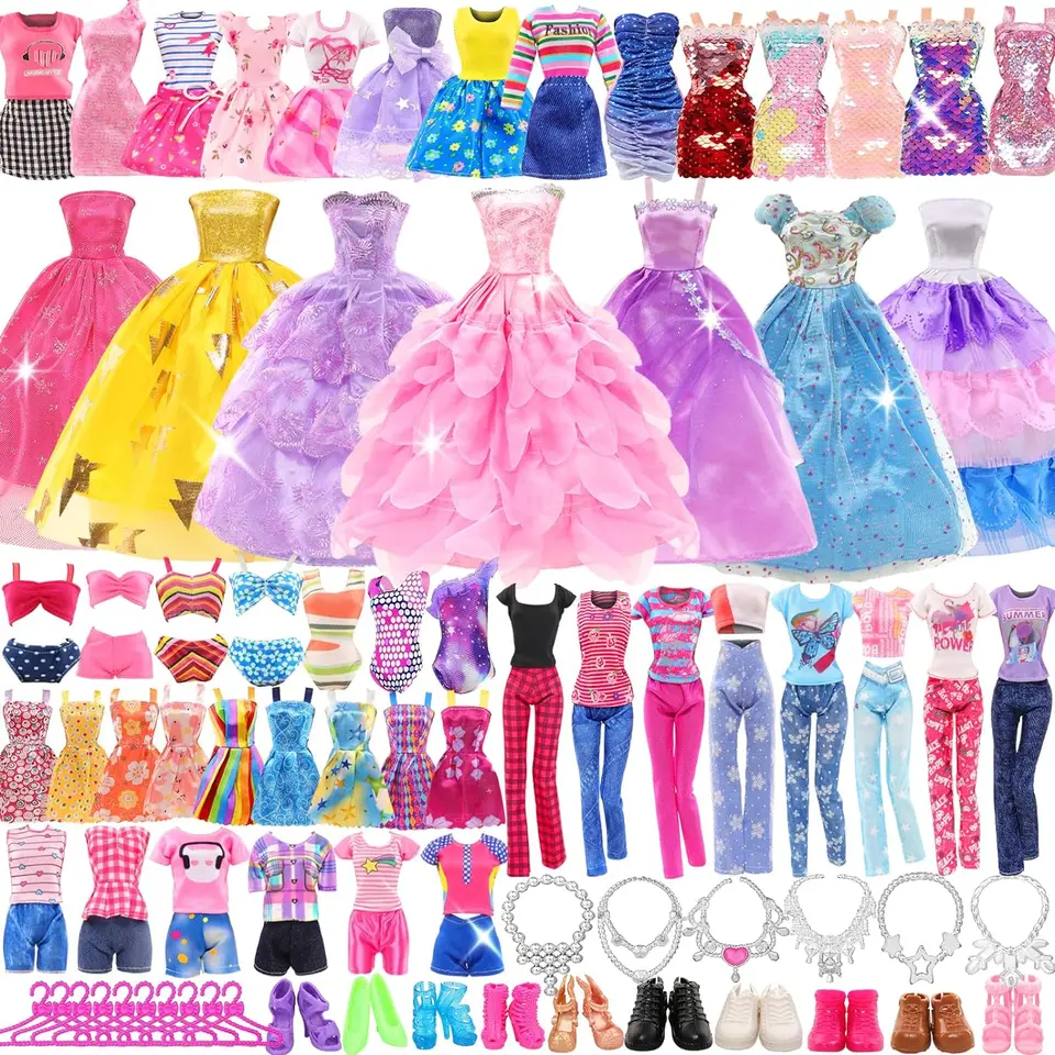 45ks 11,5 '' Doll Clothes = 2 Svadobné šaty 2 Tops 2 nohavice 2 šaty 2 plavky 5 Stroje sukne 10 topánok 22 príslušenstva pre 11,5 '' '