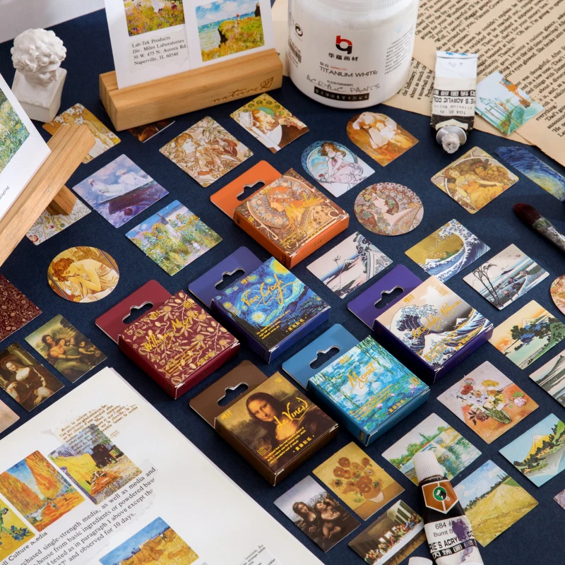 45ks/veľa svetovo preslávených obrazov Séria Mini Box Stickers Scrapbooking Kreatívne dekoratívne tesniace nálepky