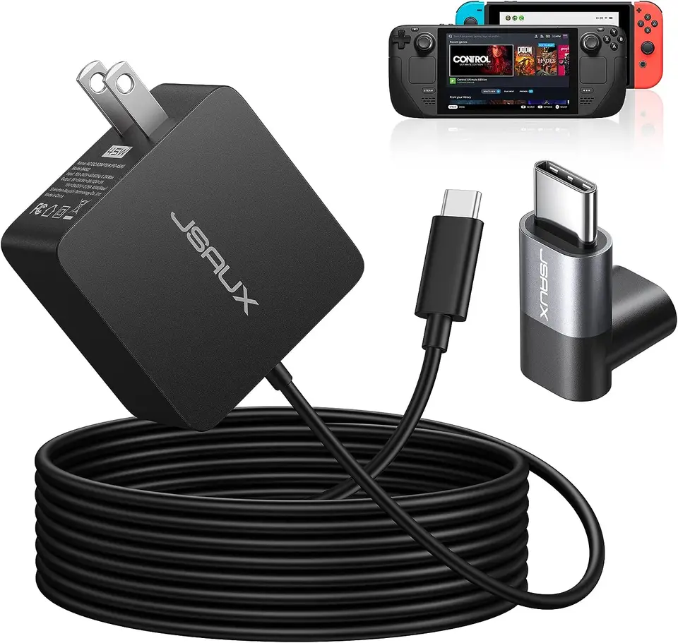 45W USB C nabíjačka na stene, nabíjačka pary s 10 stôp kábla typu C PD 3.0 Rýchle nabíjanie USB C napájací adaptér pre parnú palubu, spínač