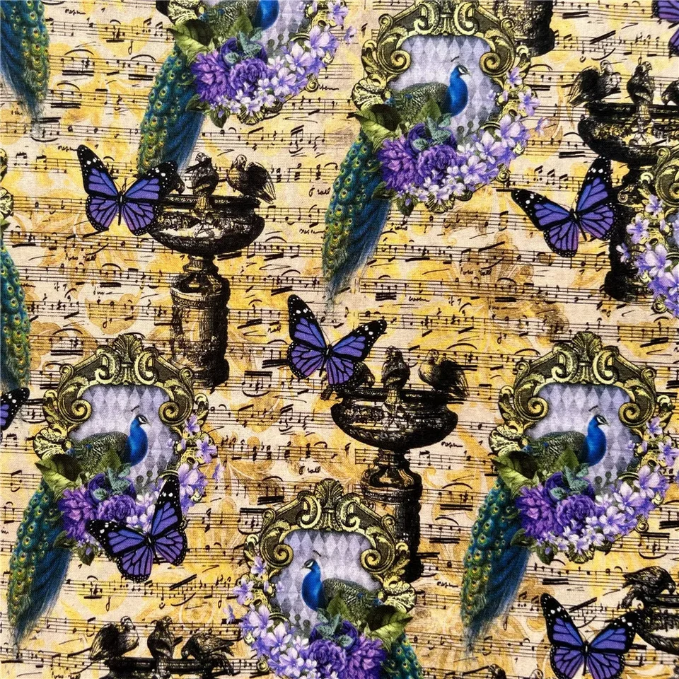 45x145cmnote Purple Butterfly Peacock 100% bavlnená látka Vinobranie kvetinový materiál Patchwork