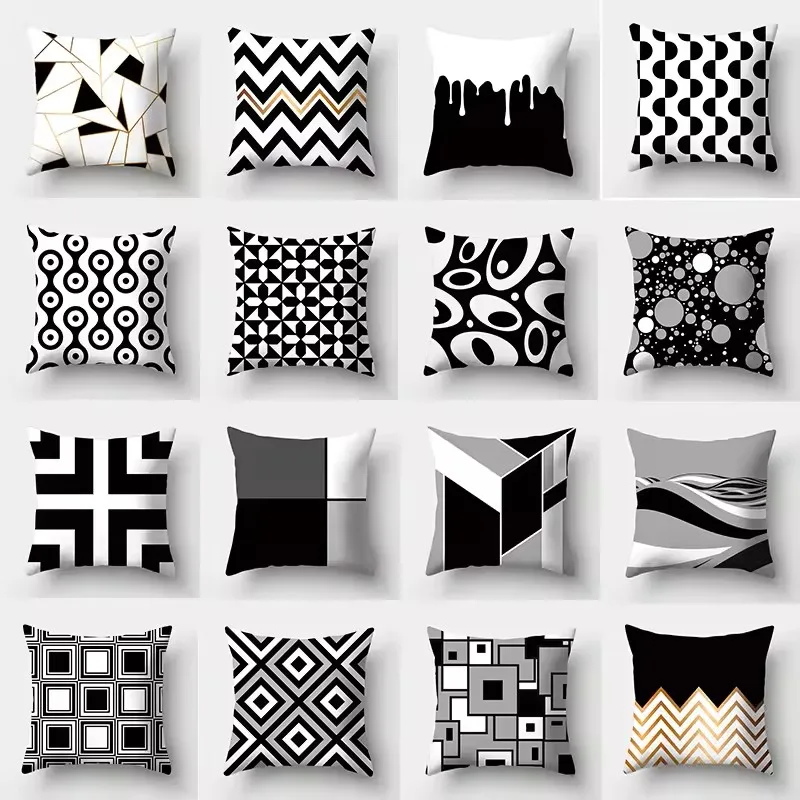45x45 cm čierne geometrické pruhy Nepravidelné vzorové série Cushion Cover Cover Square vankúš v vankúši