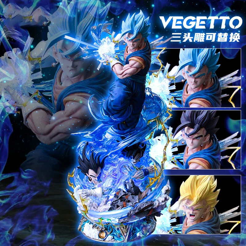 46 cm Dragon Ball Anime postava Vegeta Goku a Vegeta Tri hlavy Vymeniteľné môžu emitovať ľahkú sochu akčnú postavu darček pre deti