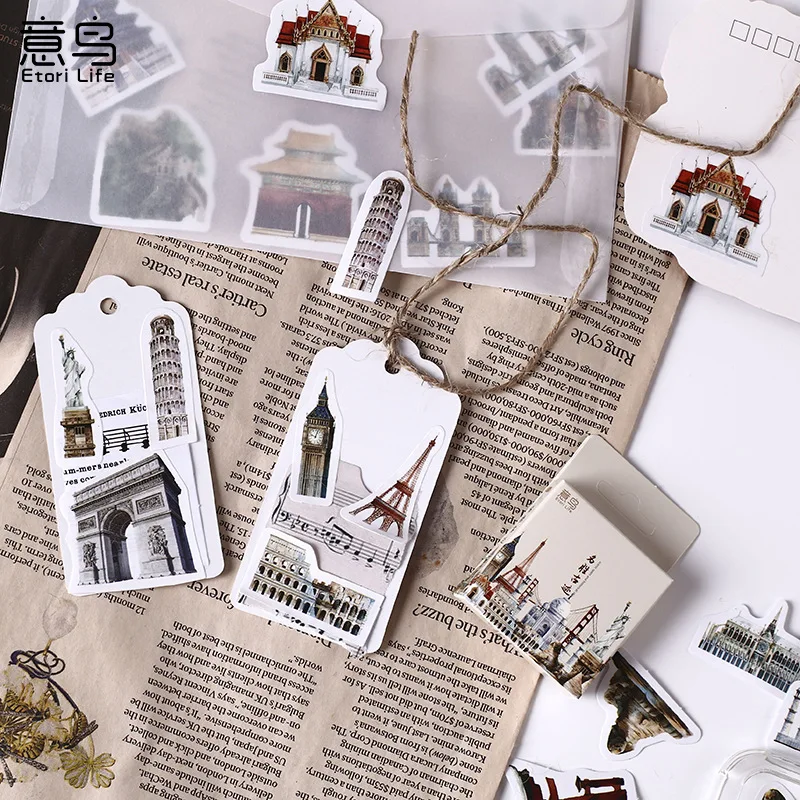 46ks/box World Architecture Krajinné papiere slepky na scrapbooking DIY DIARY Stick Label Splavety