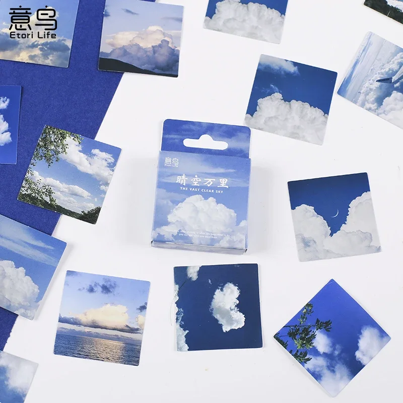 46ks čistá obloha Prírodná scenéria Blue Cloud Dekoratívny scrapbooking oblohy dekoratívne telefónne puzdro DIY papier 4 cm
