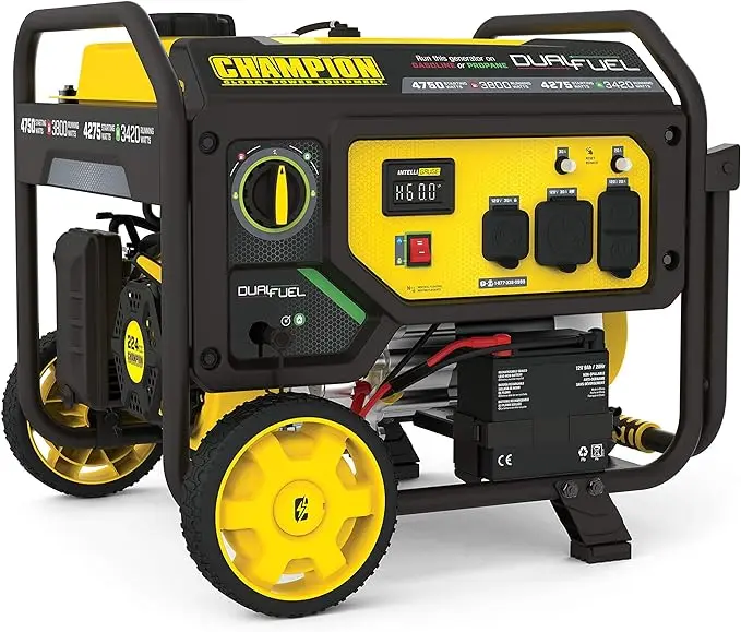 4750-watt prenosný generátor s dvojitým palivom s elektrickým štartom, súprava kolies
