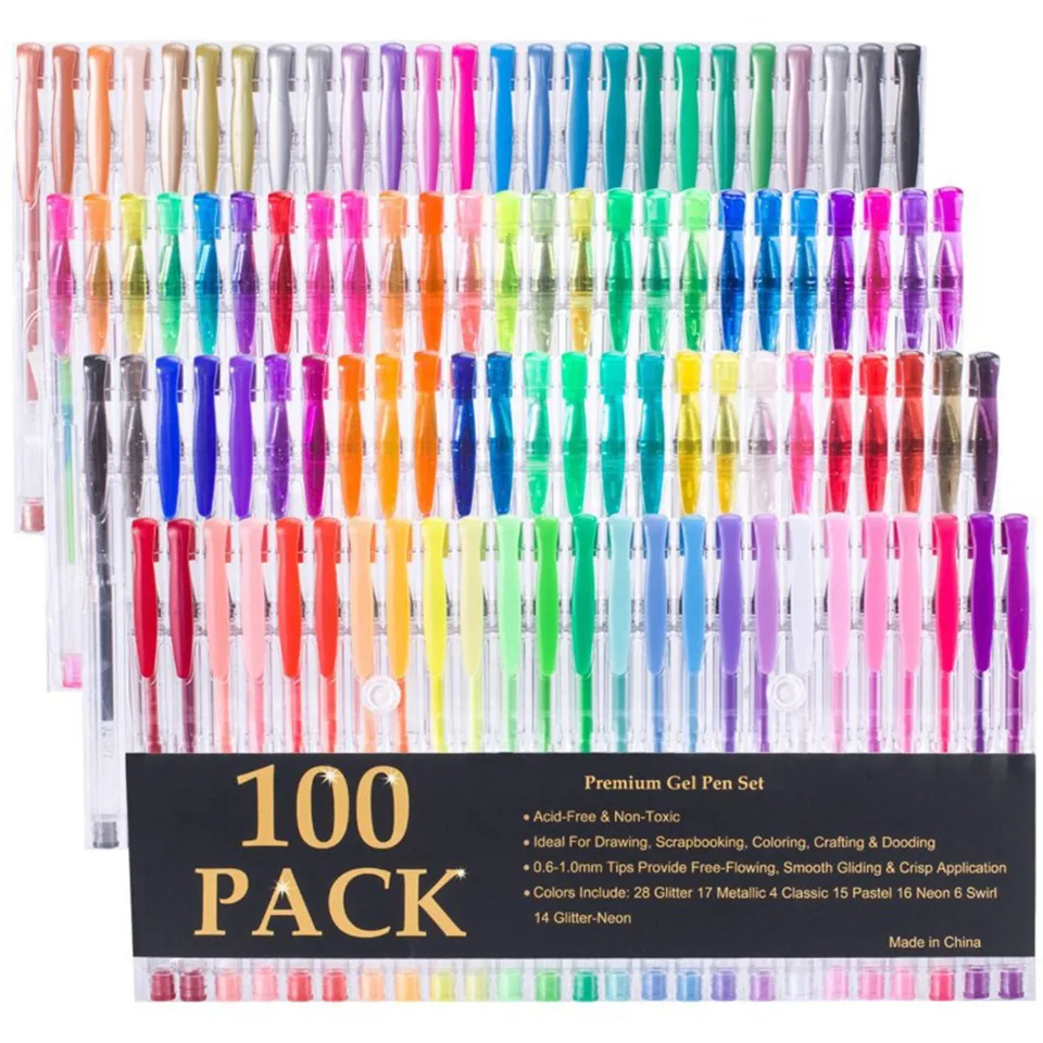 48/100 Farby Marker Pen Set pre zvýraznenie farebných gélových perá Deti kreslenie maľba sfarbenie pero Fluorescenčný kovový trblietok