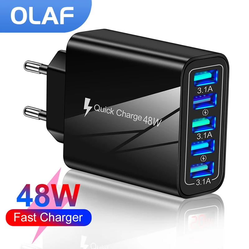 48 W rýchla nabíjačka 5 portov USB stenu adaptér pre iPhone 12 13 Samsung Xiaomi Lighting Mobile Phone USB nabíjačka Rýchle nabíjanie hlavy