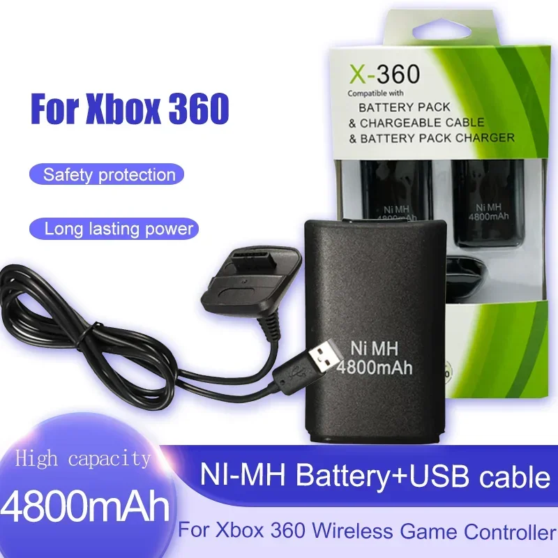 4800 mAh pre Xbox 360 Wireless Controller GamePad Joypad Výmena batenie s USB nabíjacím káblom nabíjateľnú batériu