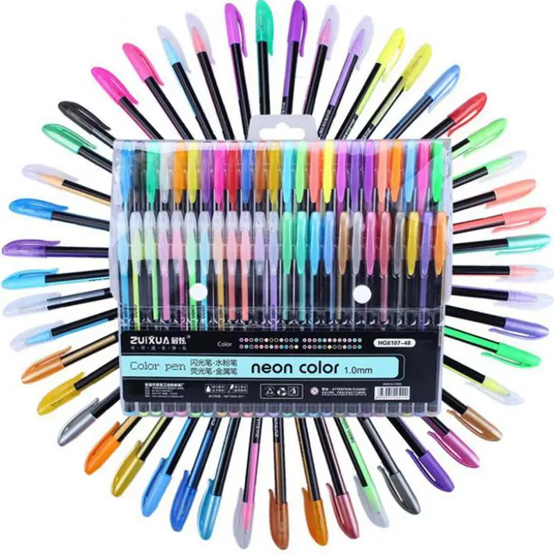 48ks farby trblietavý náčrt kresby farebné perá značky gélové perá sada doplňovatelia Pastel Pastel Neon Marker Office School Pedaisti