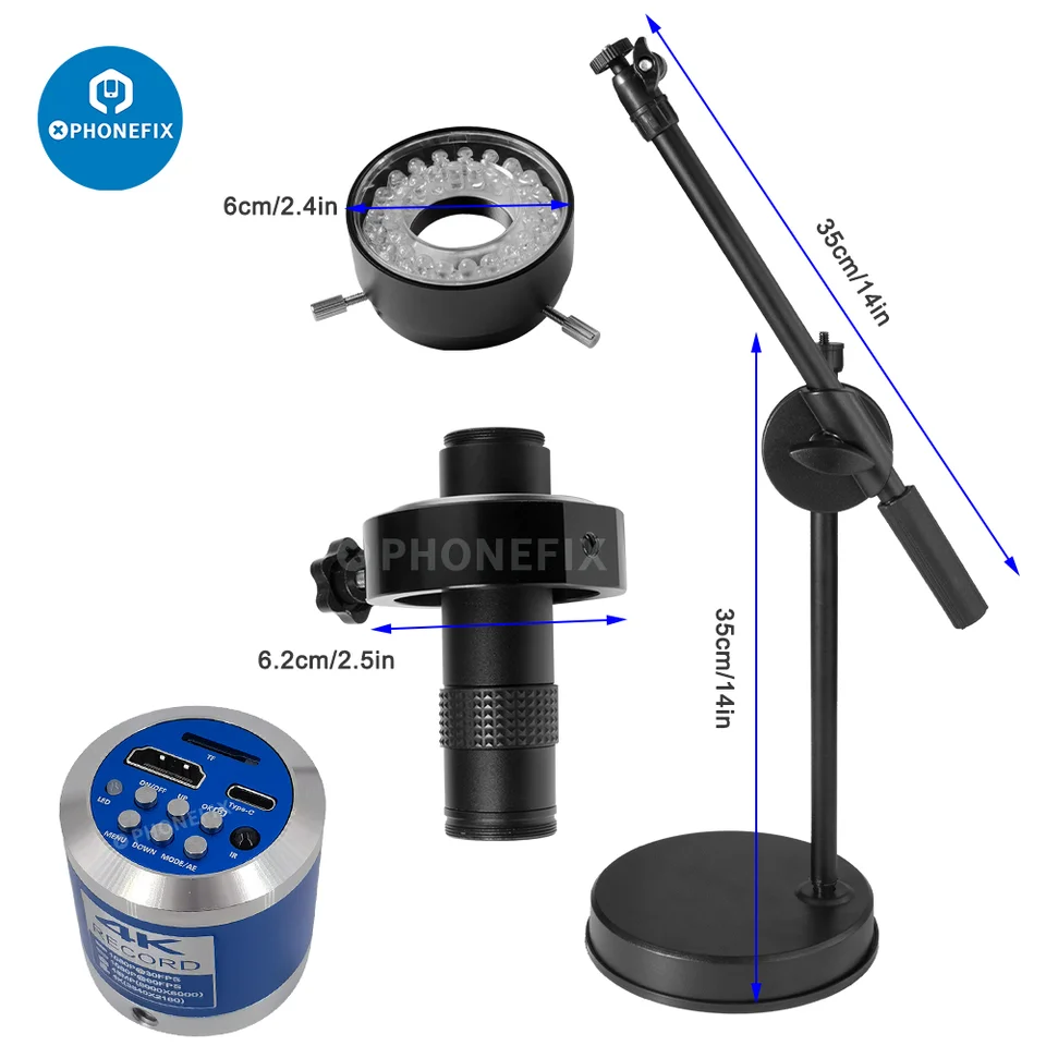 48MP 4K 1080p Industrial Video HDMI Microscope Camera 1x-130x Zoom C Mount Tabletop Tarptop Stands pre opravu spájkovania PCB