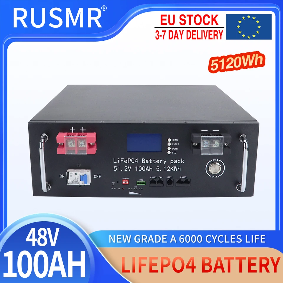 48V 100AH ​​LIFEPO4 lítium-železná fosforečnená batéria vstavaná 100A BMS 6000+ Hlboké cykly pre RV Golf CART Solar System Daň bez dane
