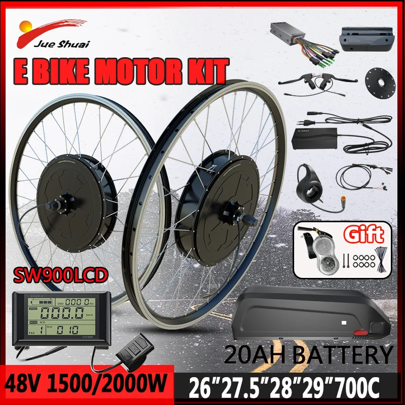 48V 1500 W/2000W E Konverzia bicyklov s 20AH HAI dlhou batériou bez kefiek bez zadného kolesa 60 km/h maximálna rýchlosť s SW900LCD