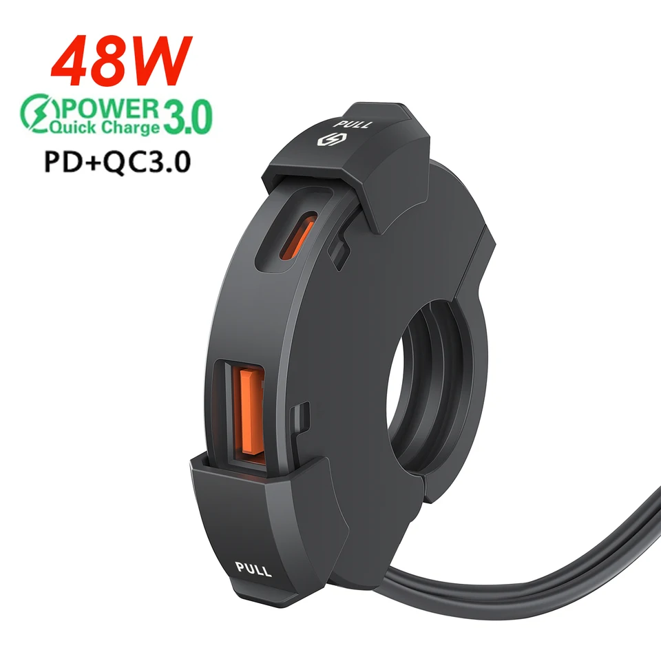 48W 12V Motocykel USB nabíjačka vodotesný rýchly nabíjanie QC3.0 PD Typ-C napájací adaptér adaptér na nabíjačku s vozidlom MONTAL