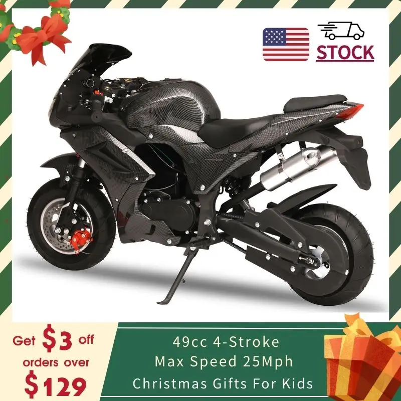 49 ccm 4-stokové detské vreckové motocykel Hydraulický nárazový tlmivý plynový vreckový motorka s prednými zadnými kotúčmi brzdy darček k narodeninám