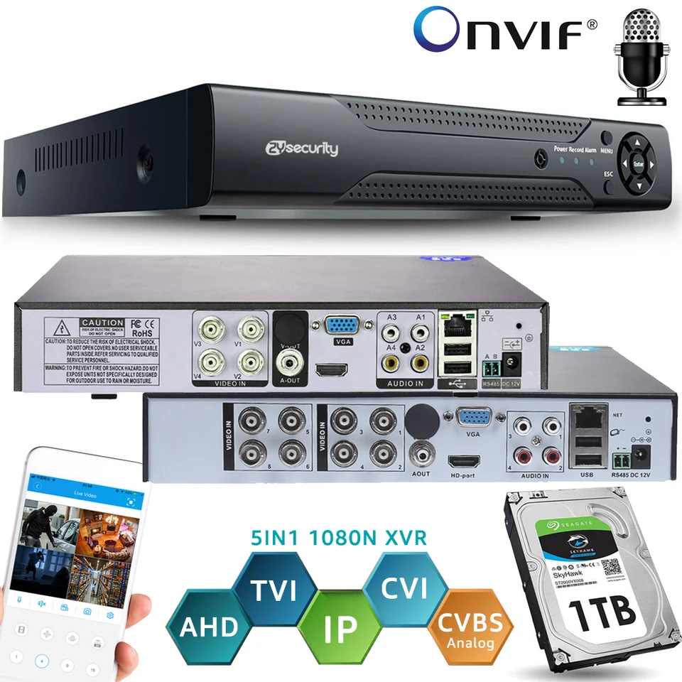 4ch 8ch ONVIF CCTV DVR Hybridný rekordér H.264 1080N 5in1 XVR pre AHD Camera Analog TVI CVI CAMOAT