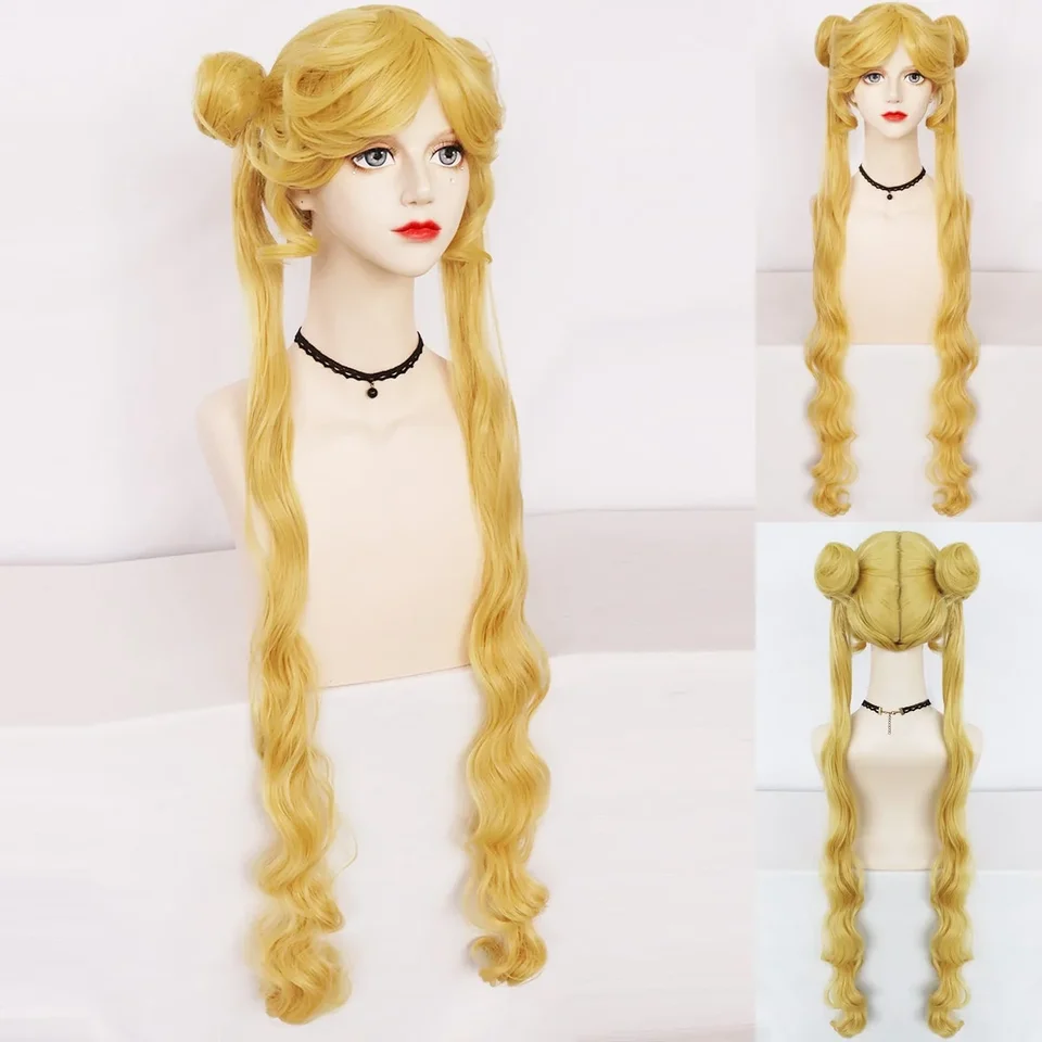 4Color Sailor Moon pre Tsukino Usagi dlhá zlatá blondínka kučeravé dvojité copy