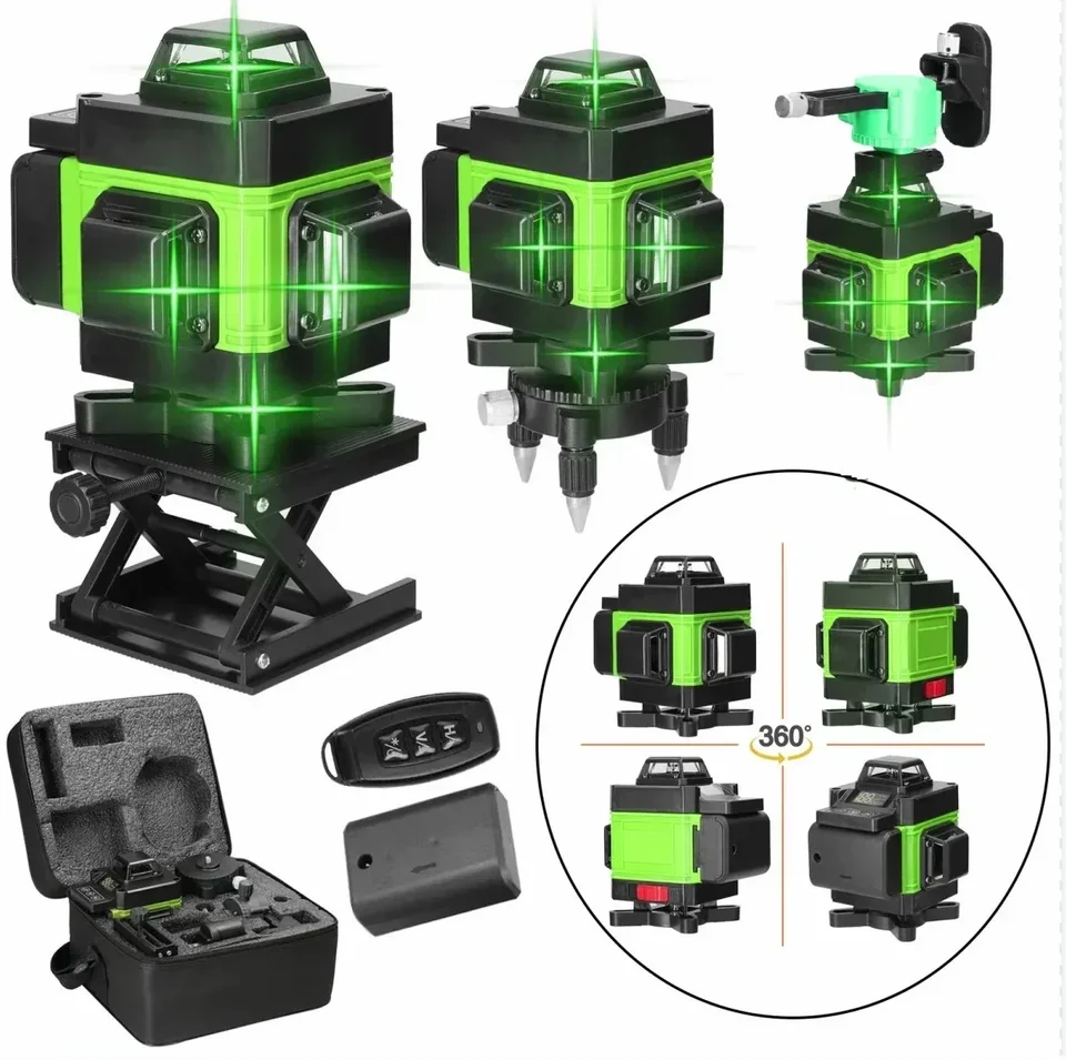 4d 16/12/8 Linky Laser úroveň 3 ° Samodavelné USB Nabíjateľné 3000 mAh lítiové vyrovnanie nástroja na vyrovnanie batérií s vodorovnými čiarami sklonu