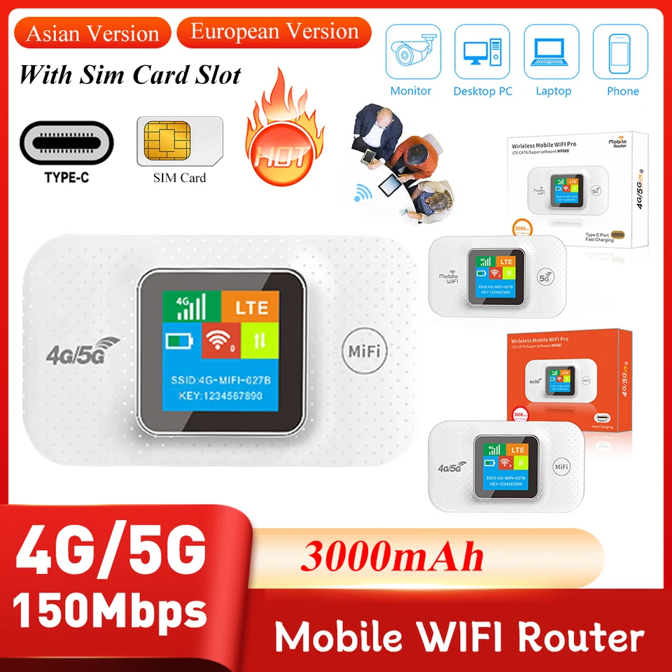 4G/5G Prenosný WiFi Hotspot 150 Mbps 4G LTE Wireless Router 3000MA vrecka Mifi Modem Mobile WiFi Hotspot s slotom karty SIM