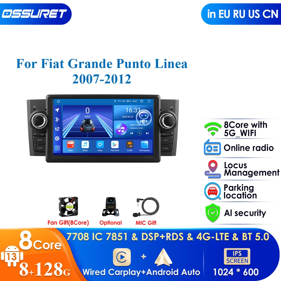 4G 7 '' AI Intelligent System Apple CarPlay Android Auto Radio pre Fiat Grande Punto Linea Multimedia GPS 2DIN Autoradio WiFi