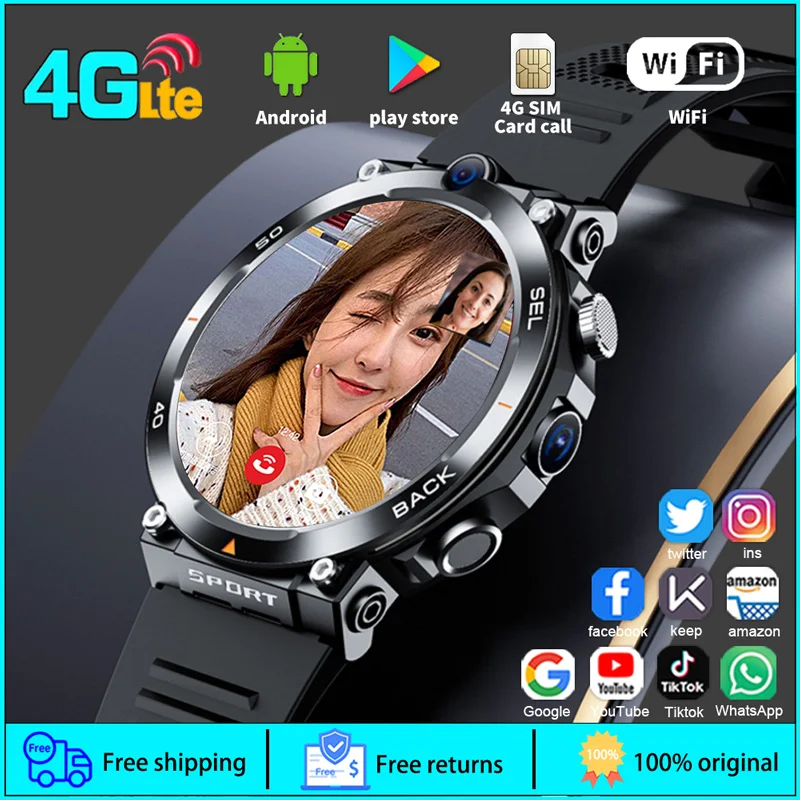 4G Android Smart Watch 2024 Duálny fotoaparát WiFi 4G SIM karta Wireless Fast Fast Internet Access GPS Stiahnutie