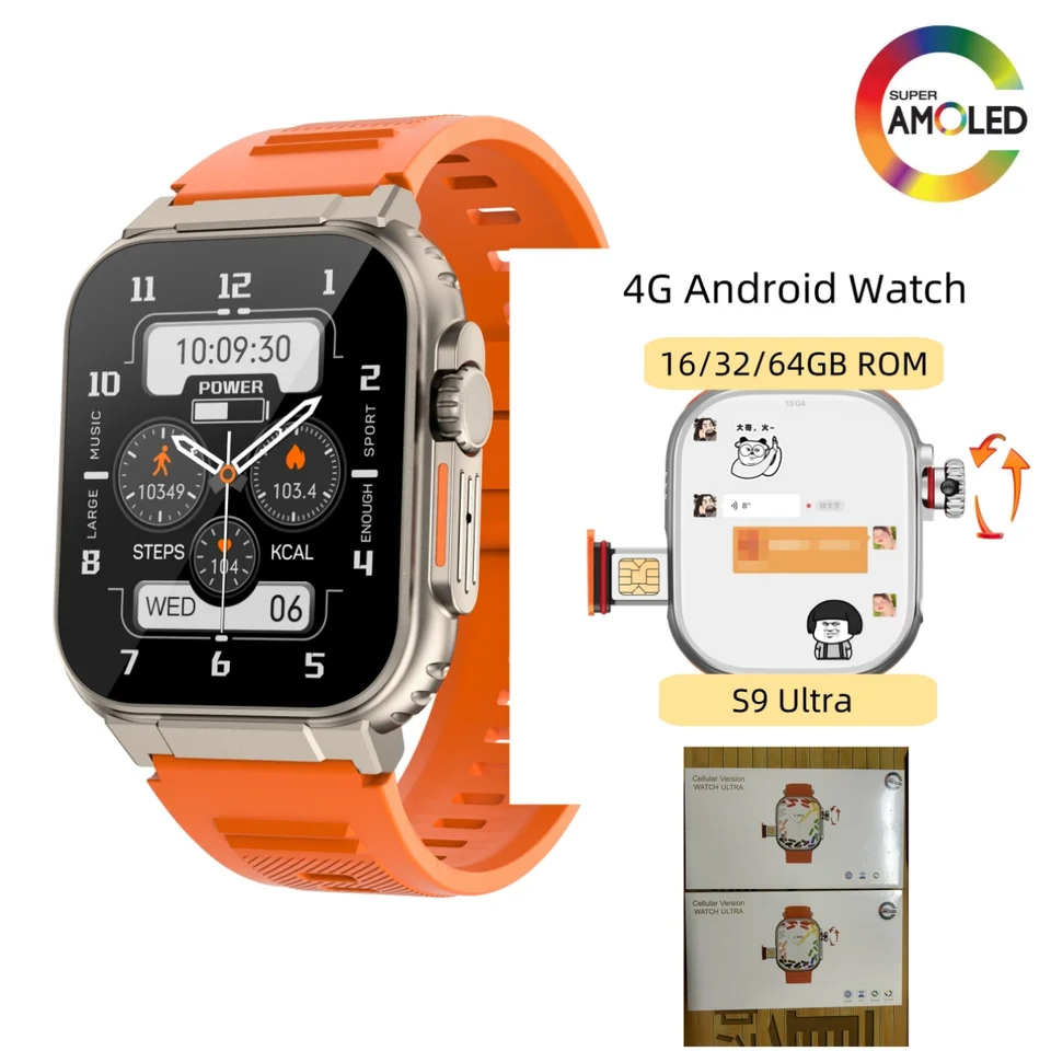 4G Android Smart Watch Smartwatch S9 Ultra s 128 GB ROM Camera GPS WiFi 2,2 palca AMOLED SCREES