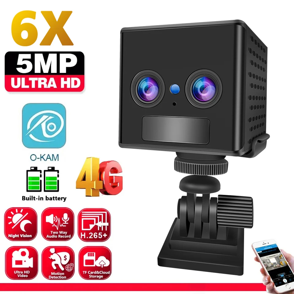 4G HD Mini Dual-Len Camera 6x Zoom Motion Intelligent Detect Detect Pir Night Vision Dvojcestný interkom IP dohľad