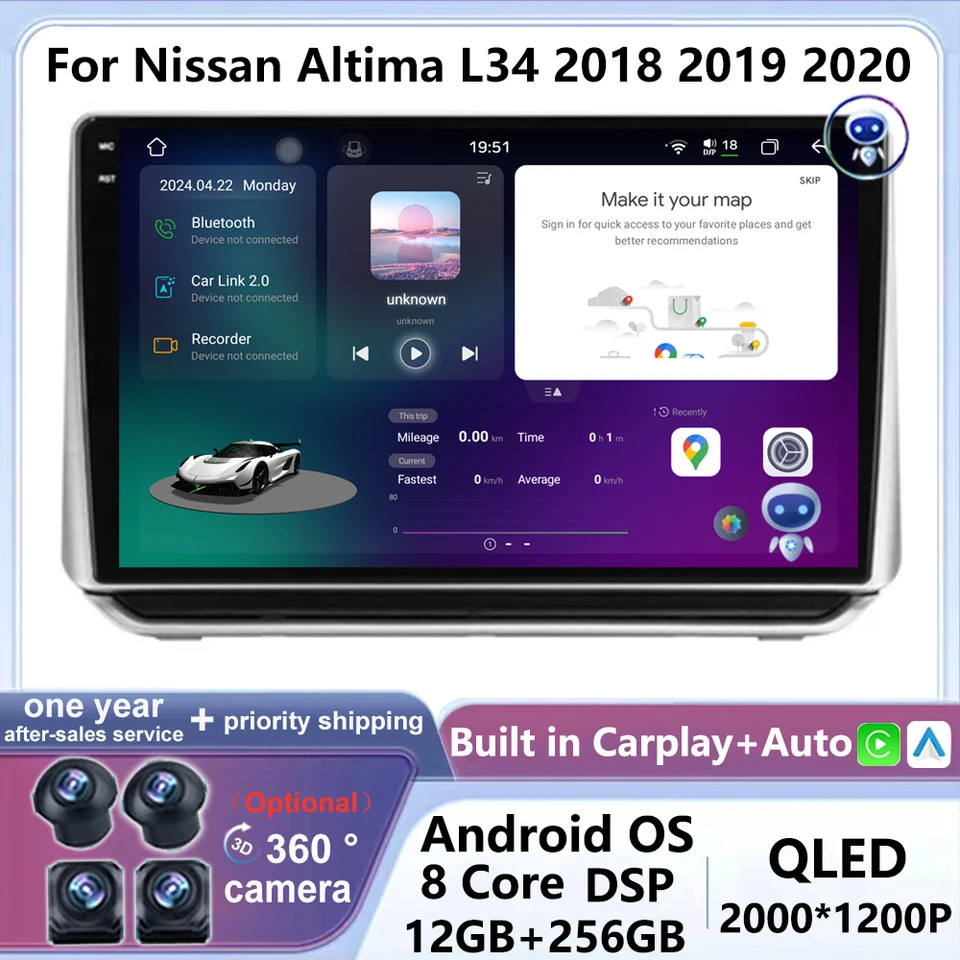 4G LTE WiFi Wireless CarPlay Android 14 pre Nissan Altima L34 2018 2019 2020 CAR Radio Multimedia Video Player Navigation GPS BT