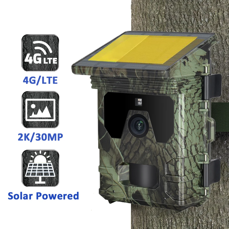 4G SIM karta Solar Powed Hunting Camera App Control 2K 30MP VIOOKADON VISION VISION COMERA COMERA Divokej prírody TRAP Tracker Zariadenie