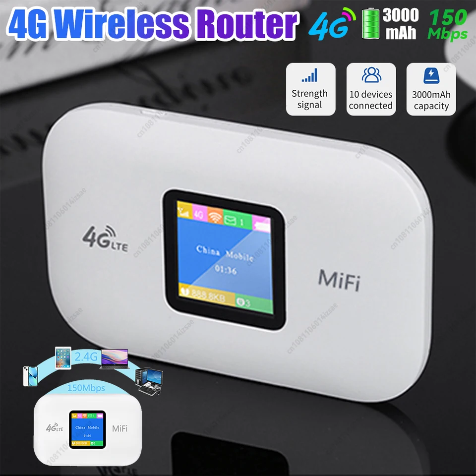 4G Wireless Router IEEE 802.11b 150 Mbps Mini Outdoor Hotspot 3000 mAh farebná obrazovka LCD Indikátor 10-používateľ zdieľanie pre vonkajšie cestovanie