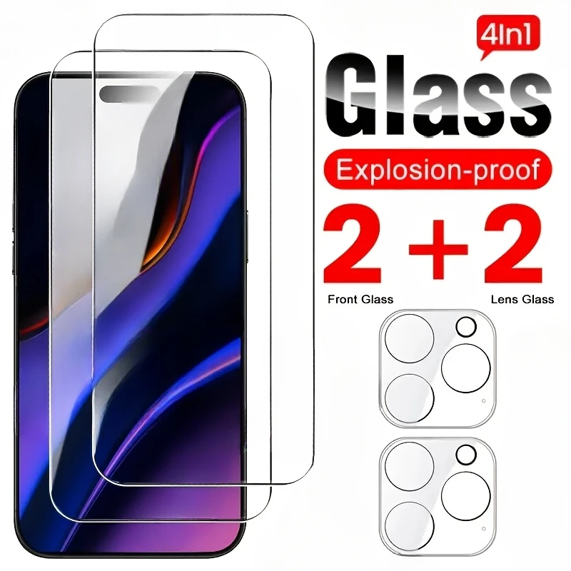 4in1 Temperované sklo pre iPhone 16 13 15 14 13 Pro Max 12 13 Mini Camera Objektív obrazovky pre iPhone 16 15 plus 14 12 15 Pro