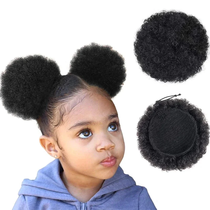 4inch Kids Afro Puff Replace cop pre dievčatá Dievčatá Detské ženy malé vlasové buchta