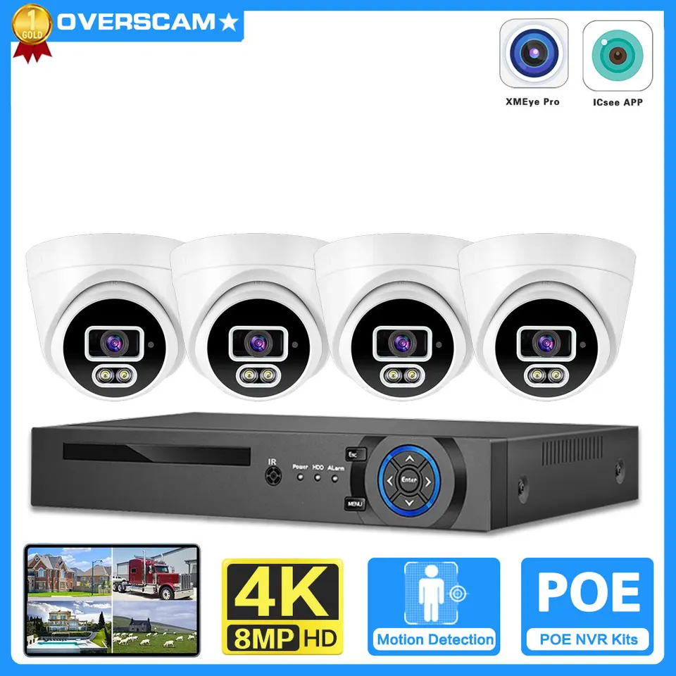4K 10ch Poe NVR 8MP Color Night Vision Security IP Camera Systém CCTV Video záznam vonku Human Human Audio Dozorný fotoaparát