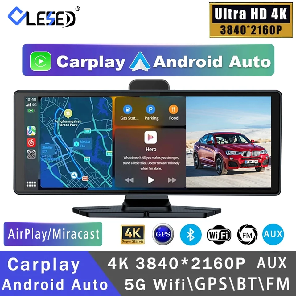 4K 3840*2160p 10,26 palca CAR DVR CarPlay Android-Auto Dash Cam GPS 5G WiFi FM BT Dual šošovkový kamera Dashcam Dashcam Dashcam Dashcam Dashcam Dashcam Recorder