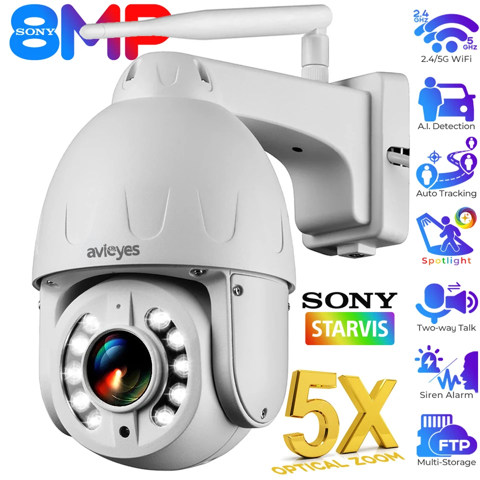 4K 5x Optický priblíženie IP fotoaparát Outdoor 8MP Human Detect WiFi Security Camera PTZ Automatické sledovanie kupoly Dome Dohľad