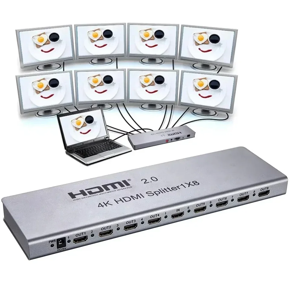 4K 60Hz HDMI2.0 1x8 HDMI Splitter 1 v 8 out na zobrazení viac obrazovky Video prevodník 3D EDID pre PS4 Camera prenosný počítač na PC TV Monitor