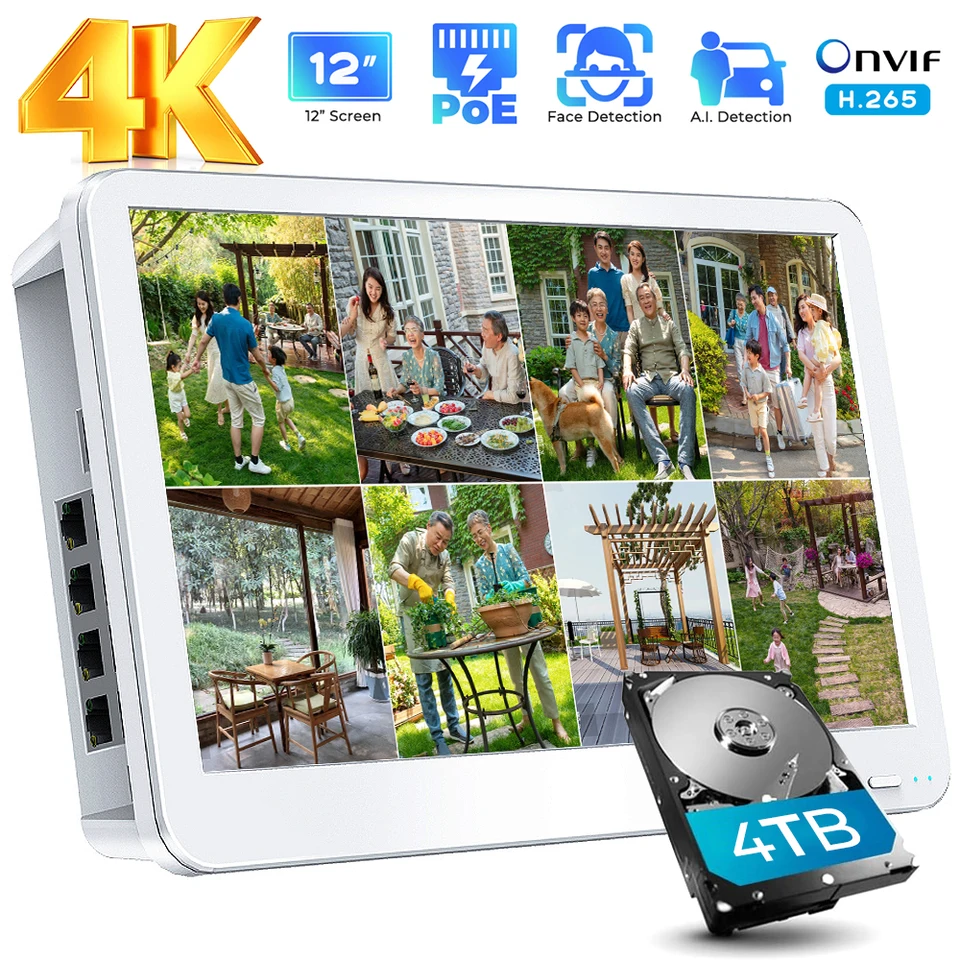 4K 8ch Poe NVR s obrazovkou ONVIF 8-kanálový detekčný videorekordér s sieťou pre domáci bezpečnostný kamerový systém s HDD