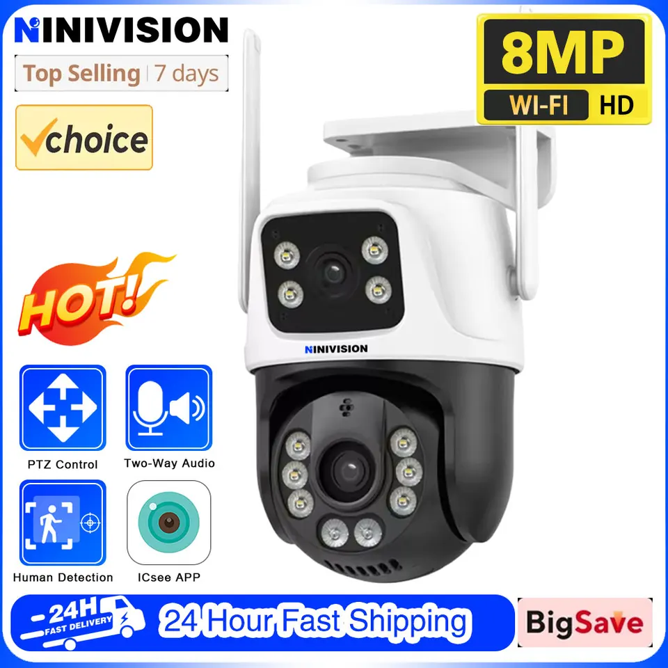 4K 8MP farebná noc WiFi PTZ fotoaparát s duálnou šošovkou Duálna obrazovka Automatické sledovanie IP fotoaparátu CCTV obojsmerné zvukové video sledovanie P2P ICSEE