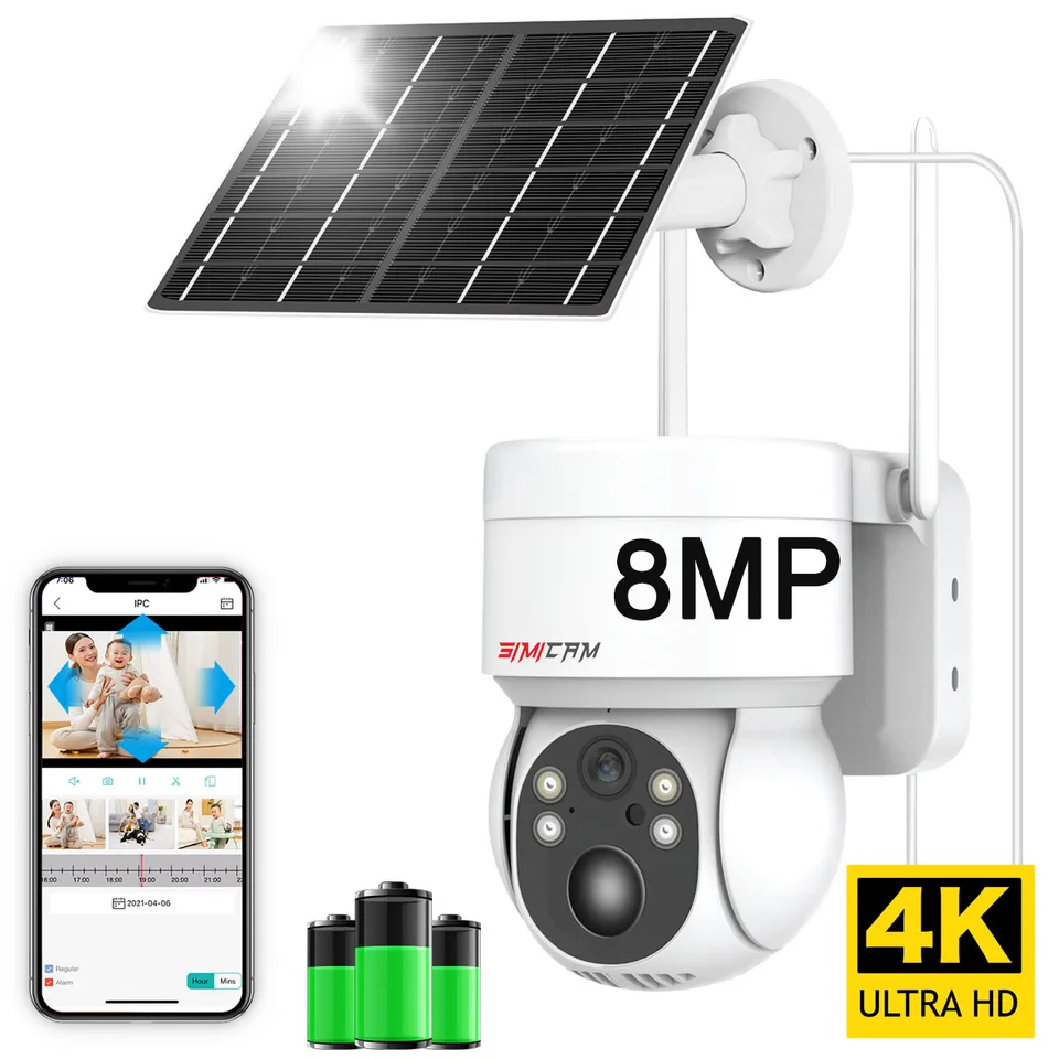 4K 8MP WiFi Sledovacia kamera Solárna solárna nabíjanie HD Night s obojsmerným Audio 7800 mAh Battery Smart Alarm Detection Humanoid