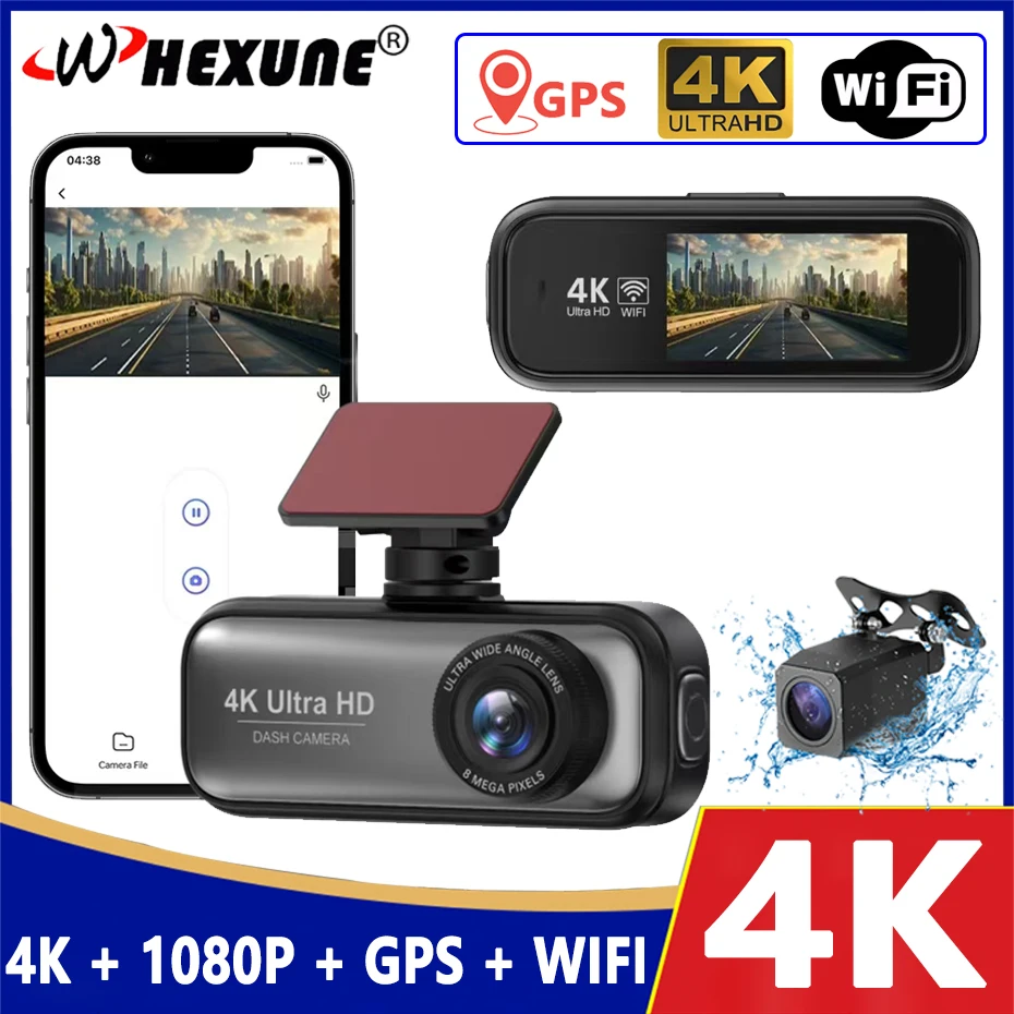 4K automobil DVR duálne šošovky Dash Dash CAM Elektronické príslušenstvo WiFi GPS vozidlo Camera 1080p Zadný pohľad parkovacia kamera Parkovisko