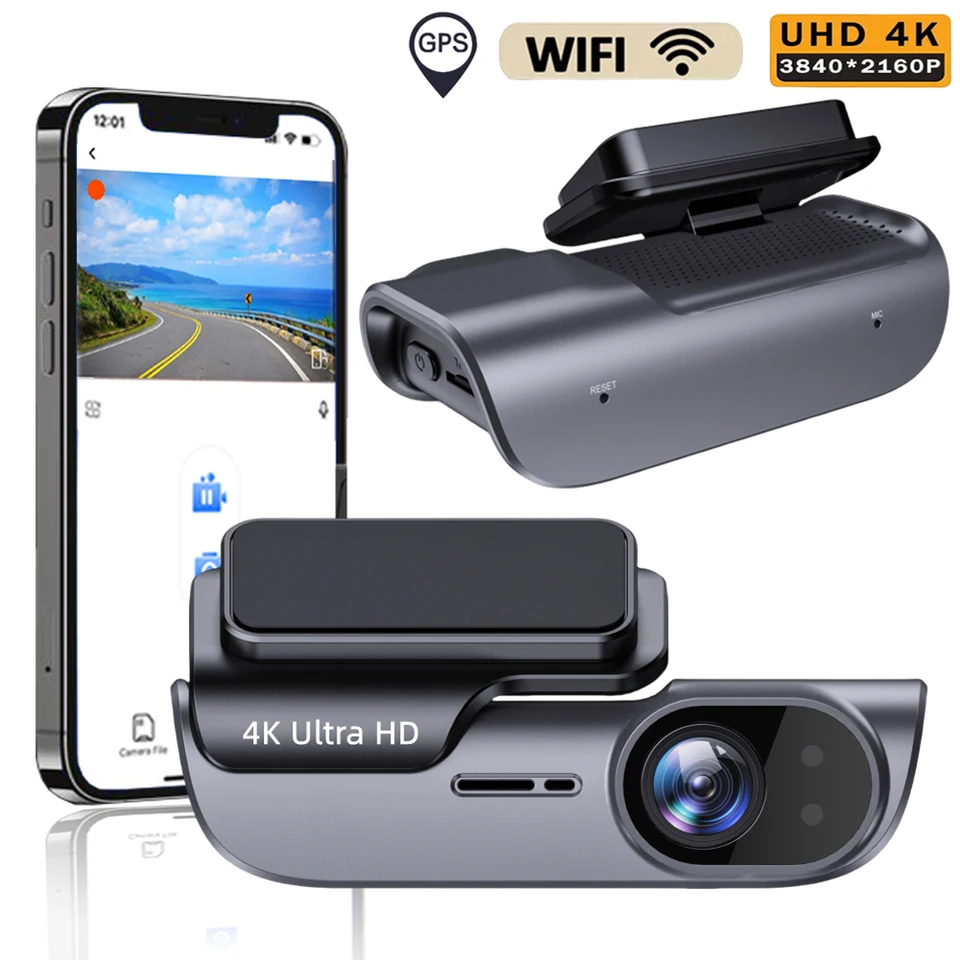 4K Car Dash Camera s GPS Wi-Fi Dash Cam UHD ROZHODNUTIE VOZIDLA VOZIDLA VOZIDLA 24H PARKING MONIKON MONIKADRA CARCORDER 170 ° široký uhol