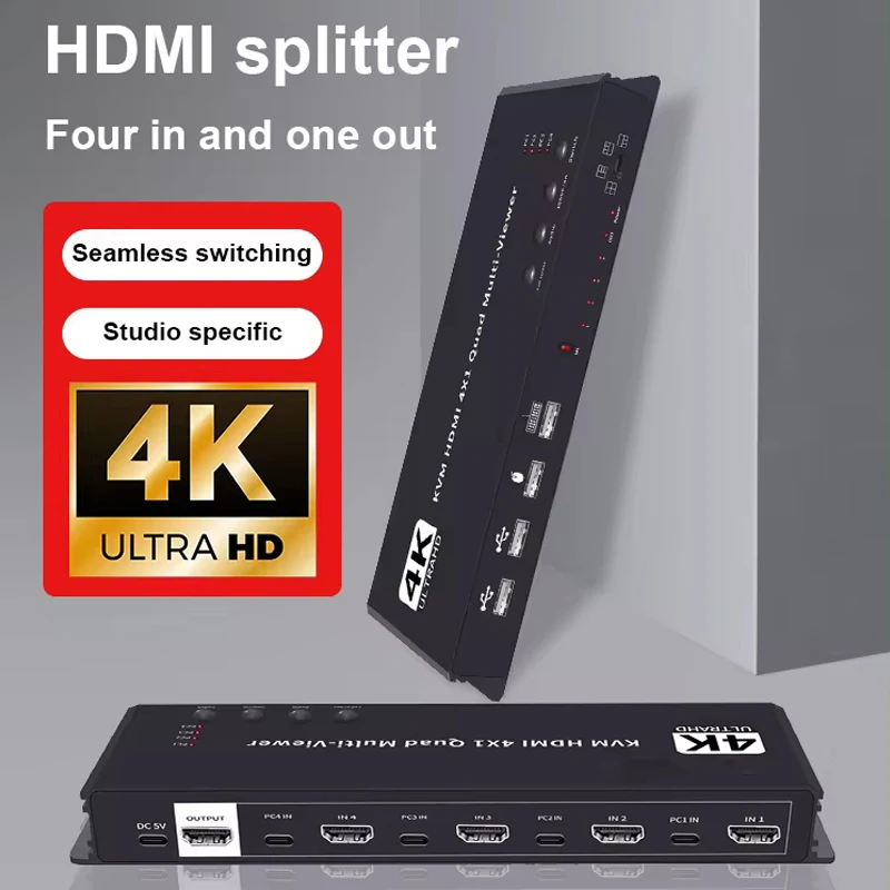 4K HDMI KVM prepínač 4x1 s Quad Multi Viewer 4 v 1 Out HDMI MultiViewer USB Switcher 4 v 1 Out pre 4 ks zdieľať klávesnicu myši