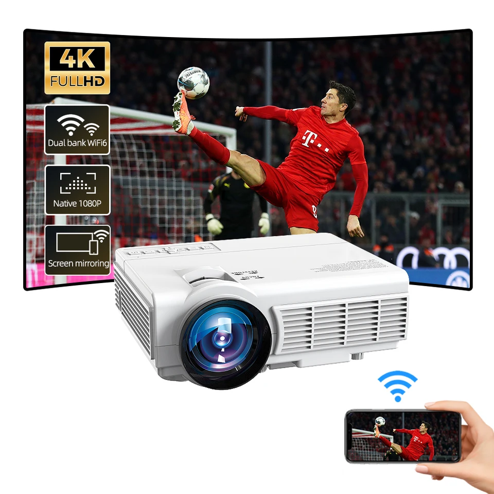 4K Prenosný projektor WiFi a Bluetooth 1080p Full HD High Ras 5G Beamer YouTube Video Proyect Computer Projectors