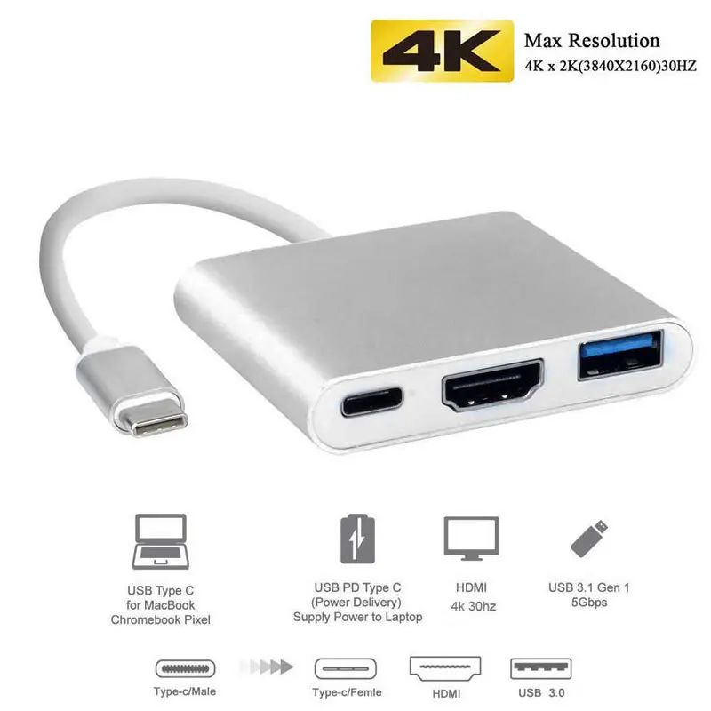 4K Typ C až HDMI kompatibilný adaptér USB 3.0 Hub Type C Nabíjací prevodník pre Samsung S23 Ultra Huawei Xiaomi Laptop MacBook