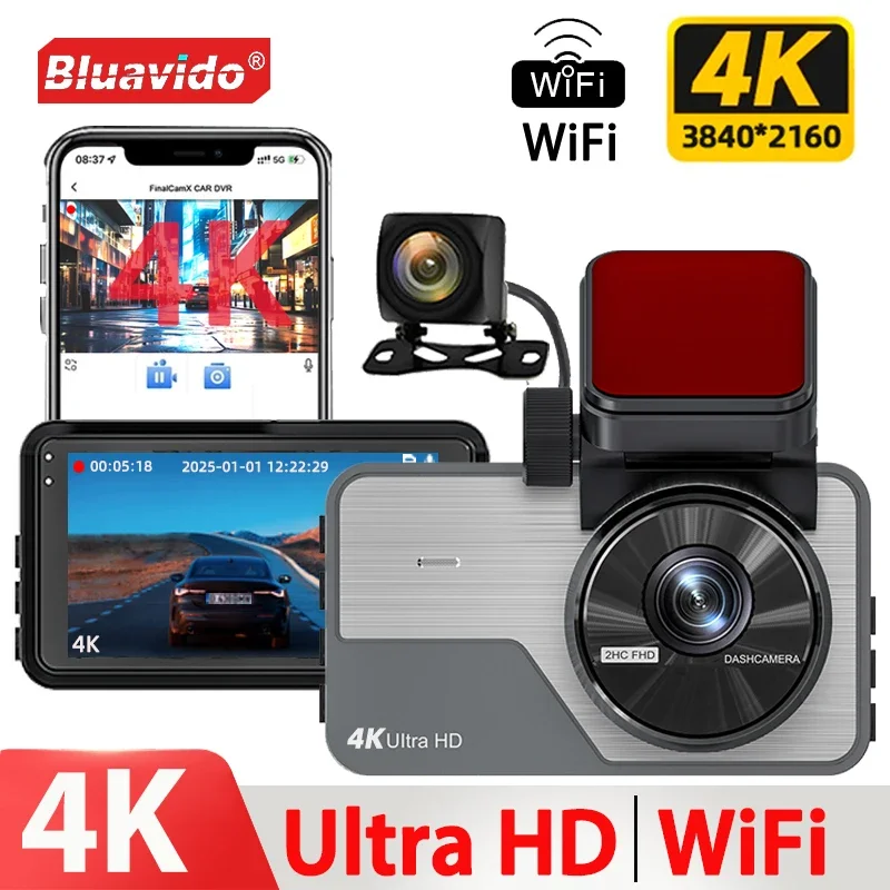 4K Ultra HD Dual Dash Cam 3.0 '' IPS obrazovka WiFi pripojenie s ovládacím prvkom App 170 ° širokomet nočného videnia G-senzor parkovací režim
