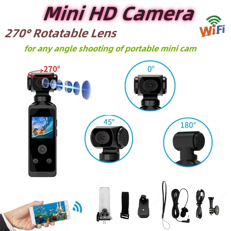 4K Ultra HD Pocket Action Camera 270 ° Rotabovateľná mini wifi športová videokamer