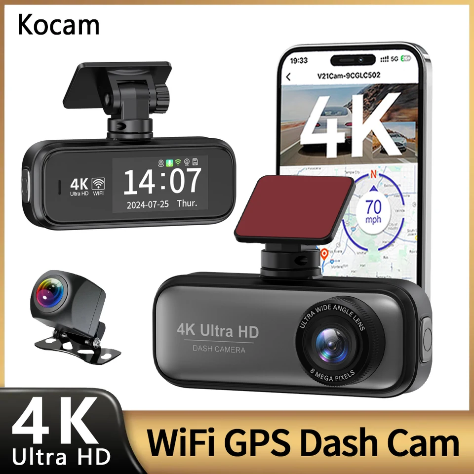 4K WiFi Dash Cam pre automobil DVR fotoaparát s dvoma šošovkami Video rekordér s GPS WDR Night Vision 24h Parking Monitoring Black Box